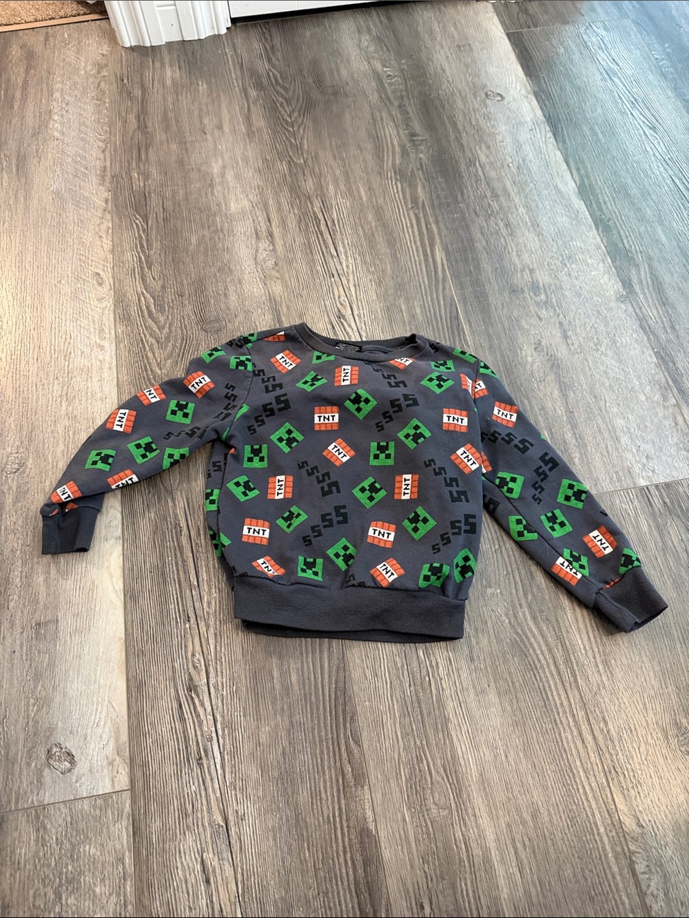 Jinx Kids Grey Sweatshirt with Minecraft Creeper & TNT Print